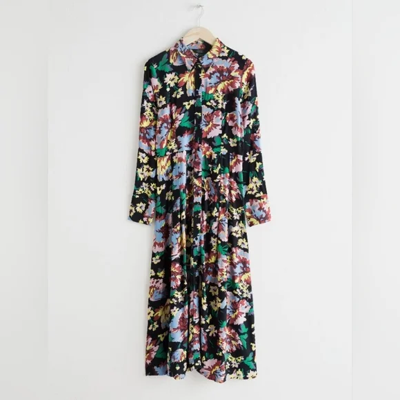 & Other Stories Black Floral Print Midi Shirtdress - Picture 4 of 14